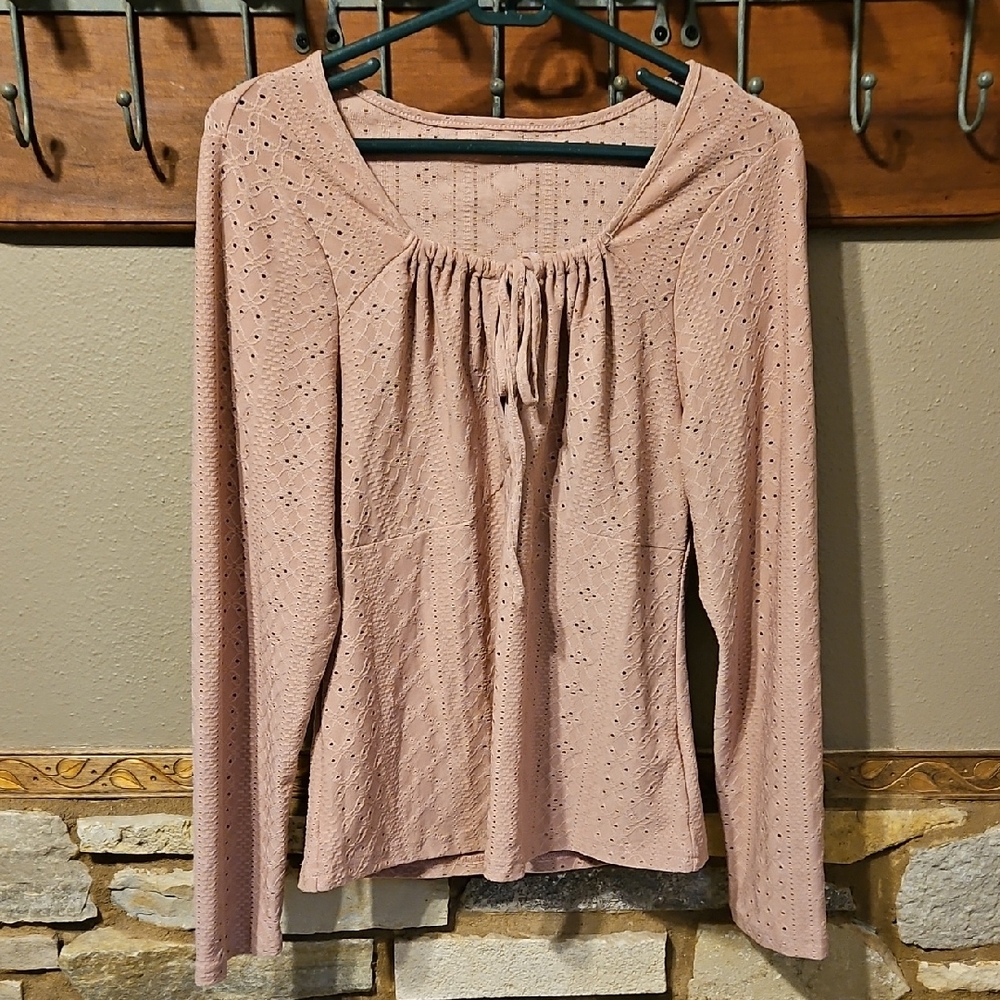 SHEIN Dusty Pink Eyelet Long Sleeve Top Size 1XL
